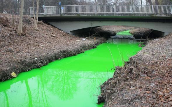 В Германии река стала зелёной